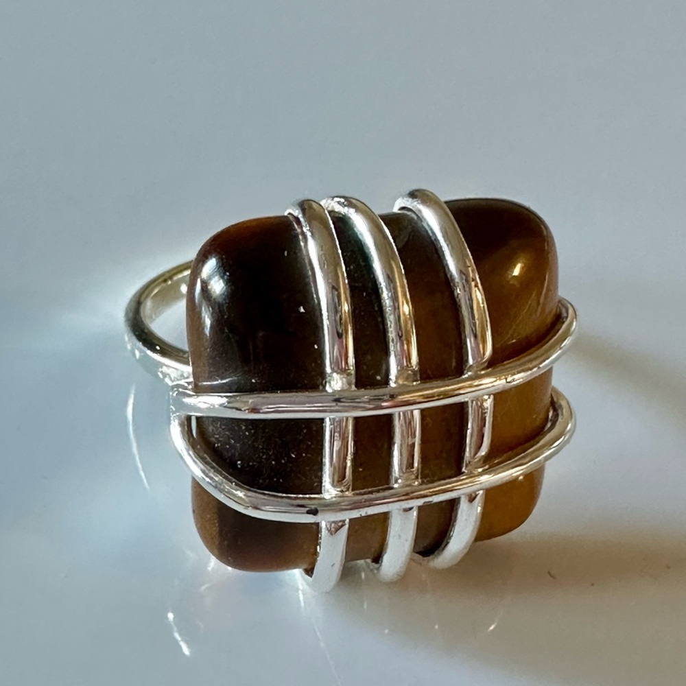 Big, Bold, Dramatic Natural Tiger Eye, Sterling Silver Square Handmade Ring.